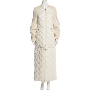 Jonathan Simkhai Convertible Quilted Wool Coat M Ivory Zip-Off Long Short